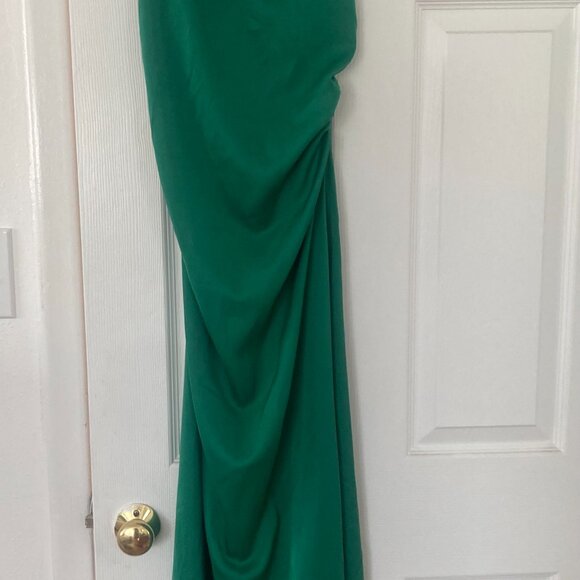 Commense Cowl Neck Satin Back Cross Long Dress - Green - Picture 7 of 9